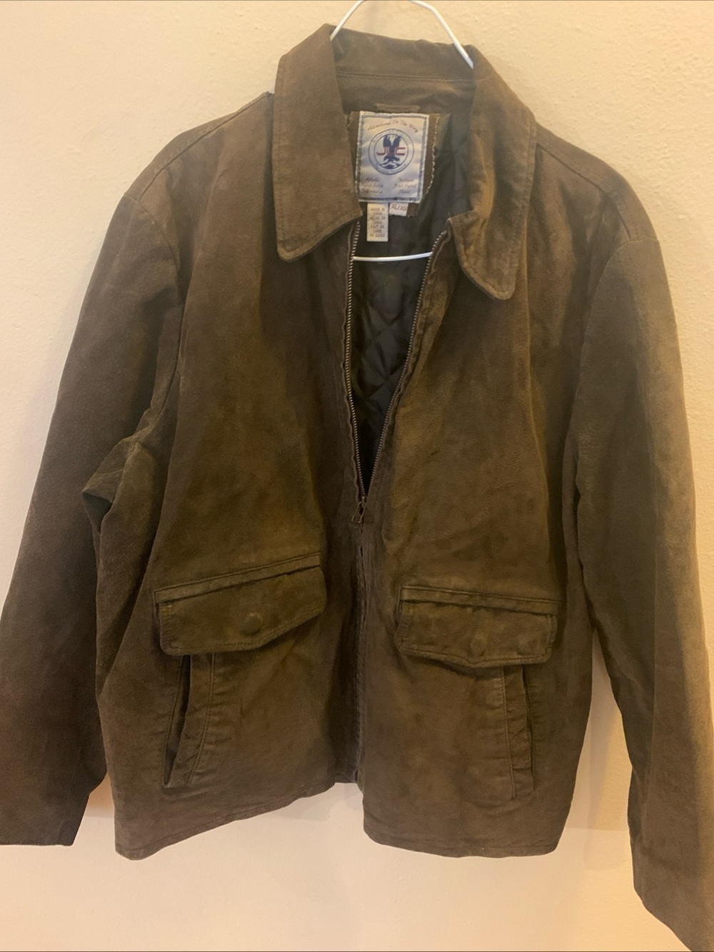 Men's Olive Suede Field Jacket with Flap Pockets